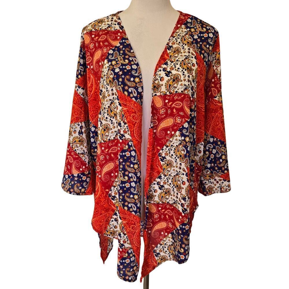 Altar'd State Paisley Patchwork Print Open Boho Kimono Bell Sleeves Sz M